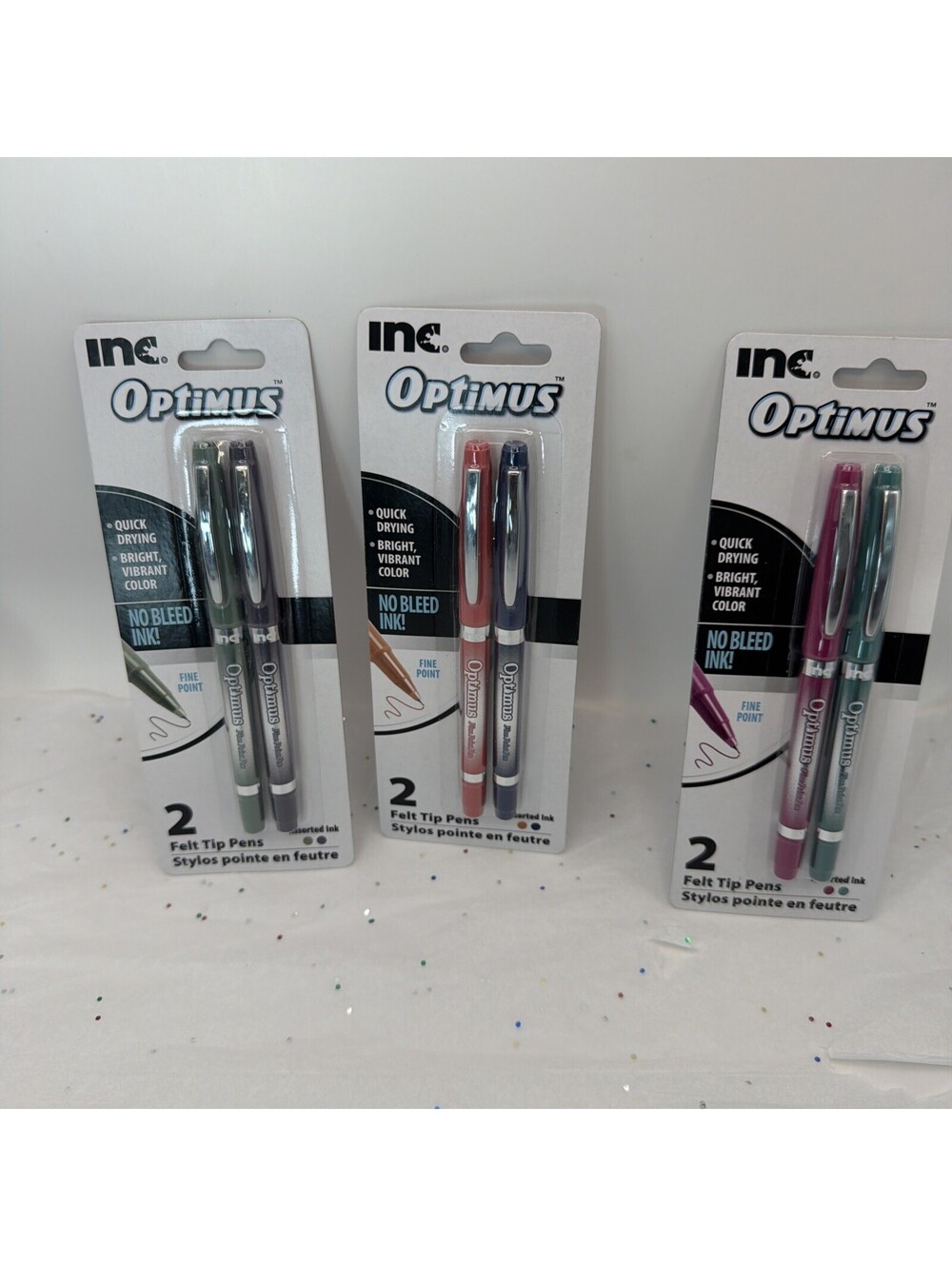 Inc Optimus Felt Tip Pens Fine Point - assorted colors Lot Of 3  (2 Pens Each)